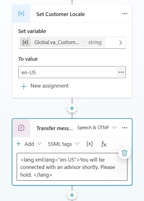 Customer locale and message